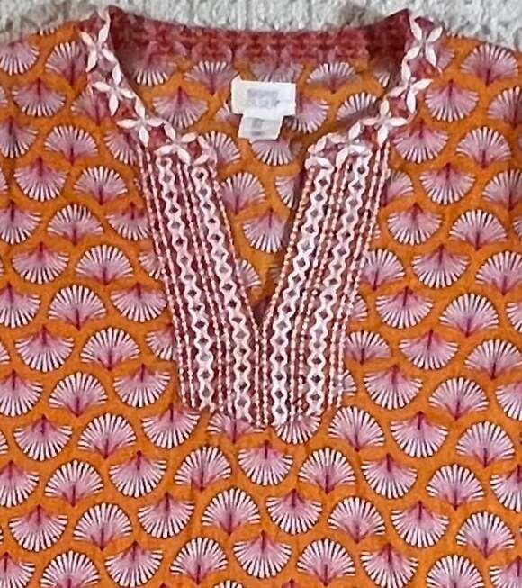 Sigrid Olsen Tops - Sigrid Olsen Women's Embroidered Cotton Tunic Top Orange Pink Size S